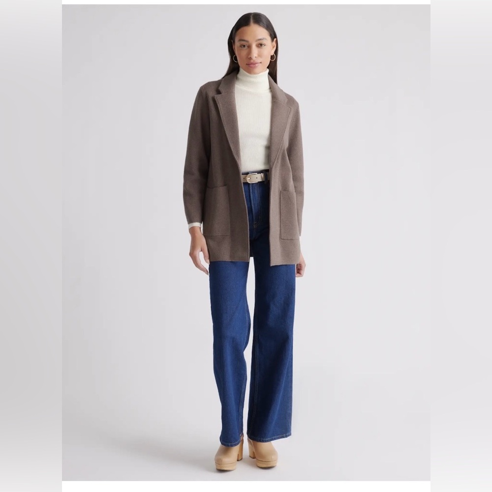 Quince 100% Organic Cotton Knit Blazer - Heather Brown